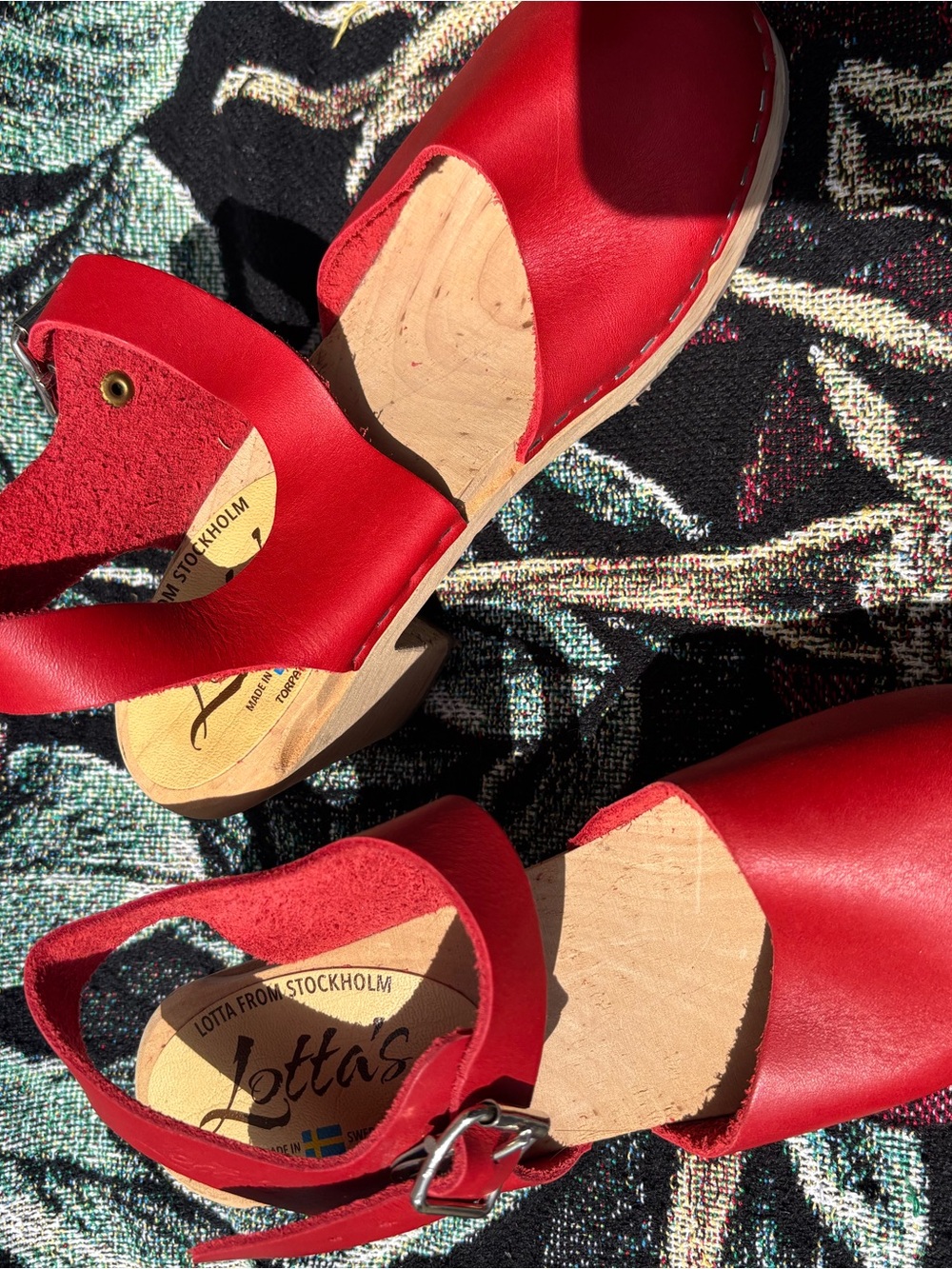Lotta From Stockholm Red Leather Slingback Clogs with Wooden Heel size 36 - Picture 4 of 7